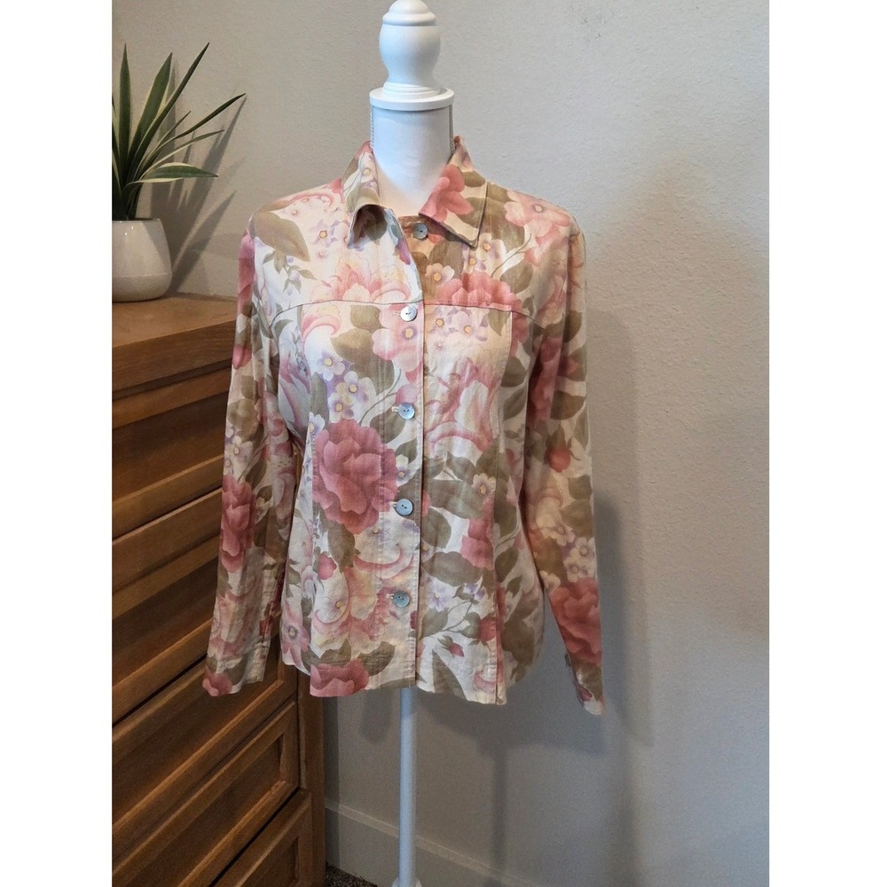Coldwater Creek Womens Cottage core Linen Button Front Shirt Jacket Medium Pink - Picture 9 of 11